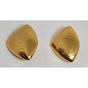 Women's Vintage Monet Gold Tone Hammered Metal Leaf Pierced Earrings